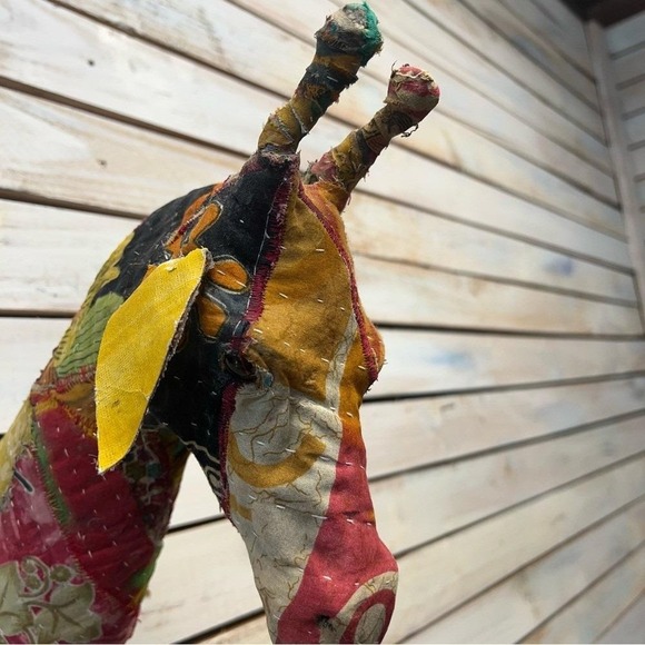 Boho Folk Art Patchwork Giraffe Head Wall Mount Colorful Textile Animal Décor - Picture 7 of 10